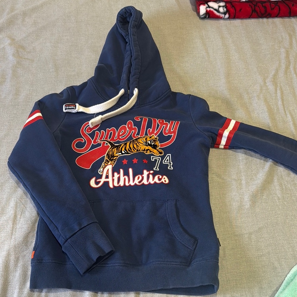 Superdry Blue Hoodie Sweatshirt with Graphic Design